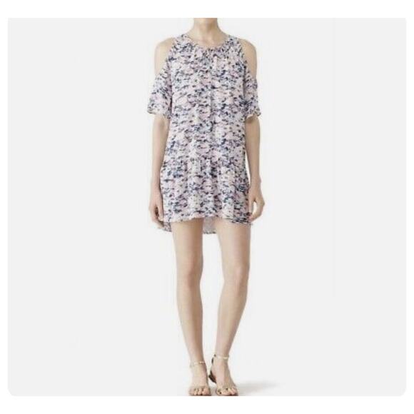 Amanda Uprichard Medium Ora Mini Dress Keyhole Neck Cold-Shoulder Sleeves Lined